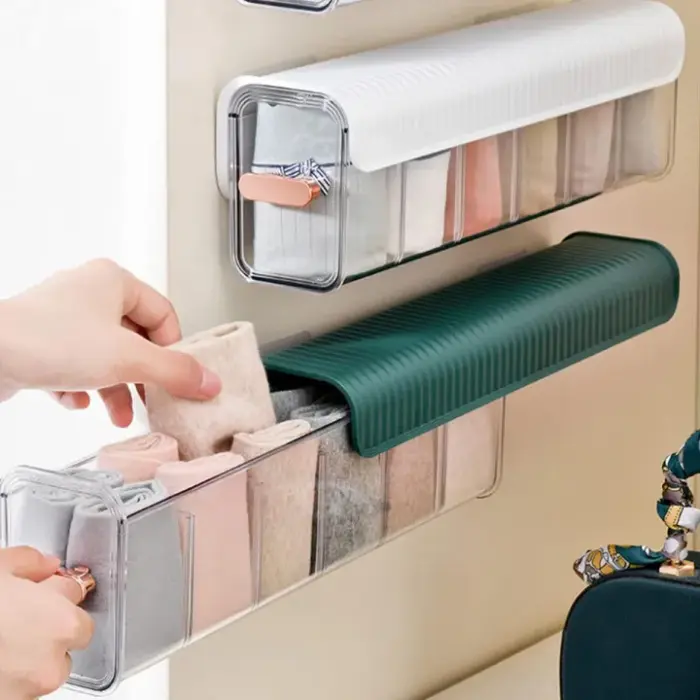 Wall-Mounted Self Adhesive 6 Slot Undergarments & Socks Organizer Box