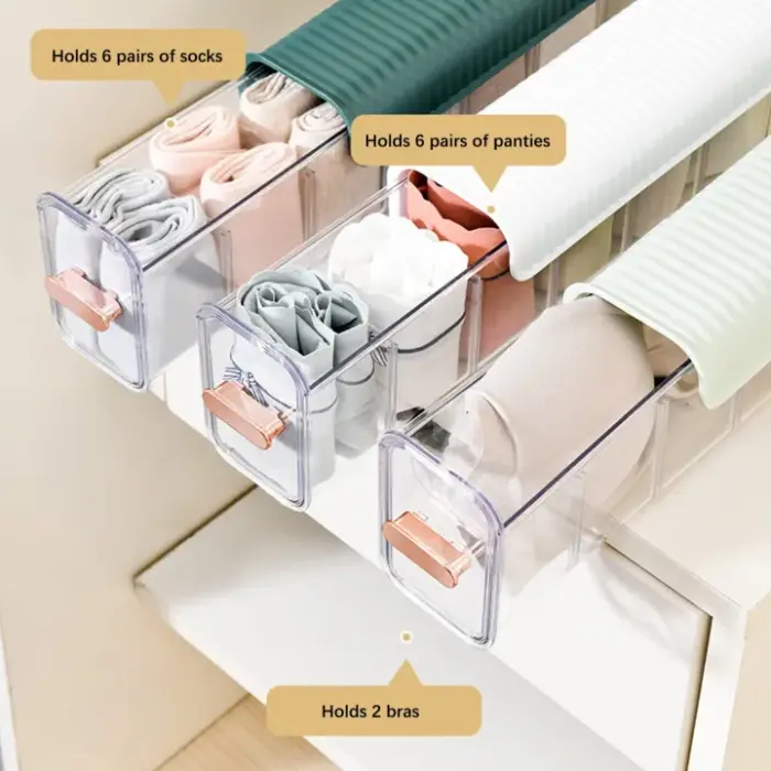 Wall-Mounted Self Adhesive 6 Slot Undergarments & Socks Organizer Box